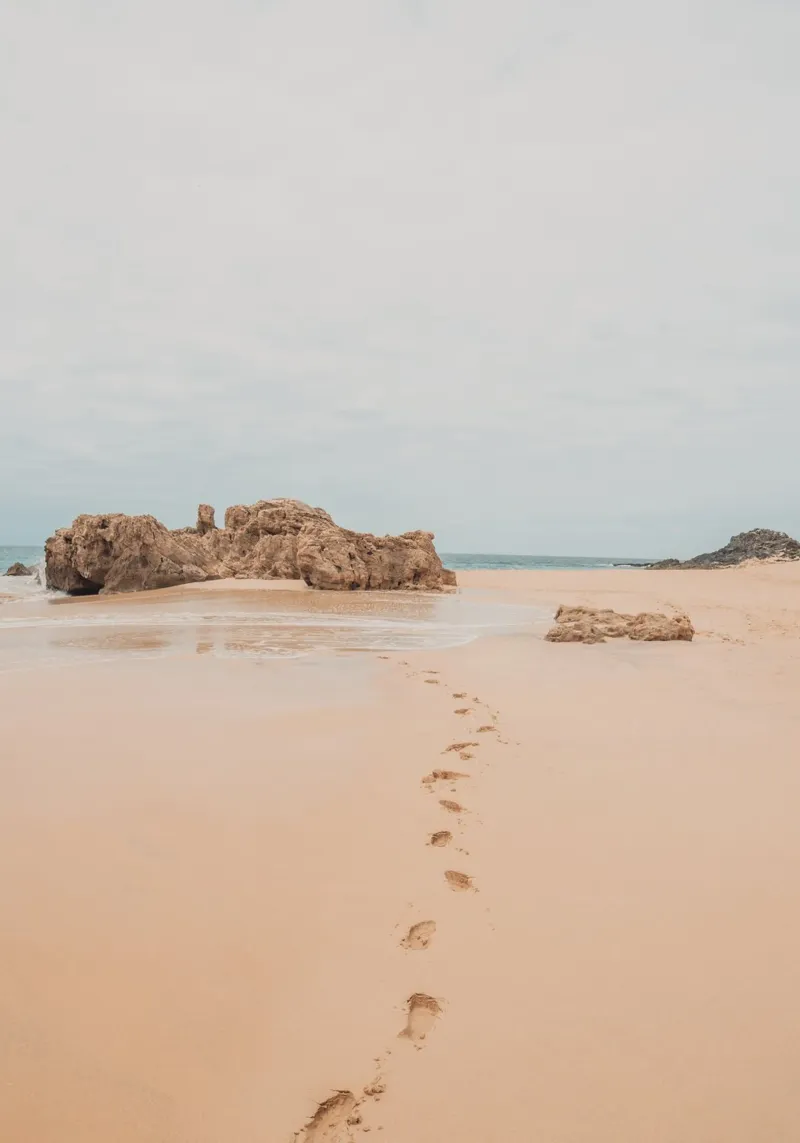 Footprints on Deserted Beach - Coastal Serenity Art canvas with Floater frame by ClubArt