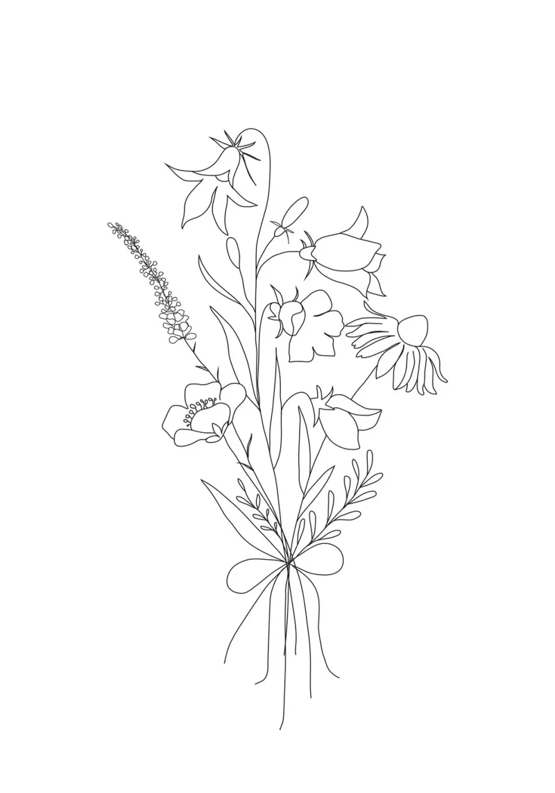 Small Wildflowers Minimalist Line Art poster con telaio in alluminio da Nadjaa