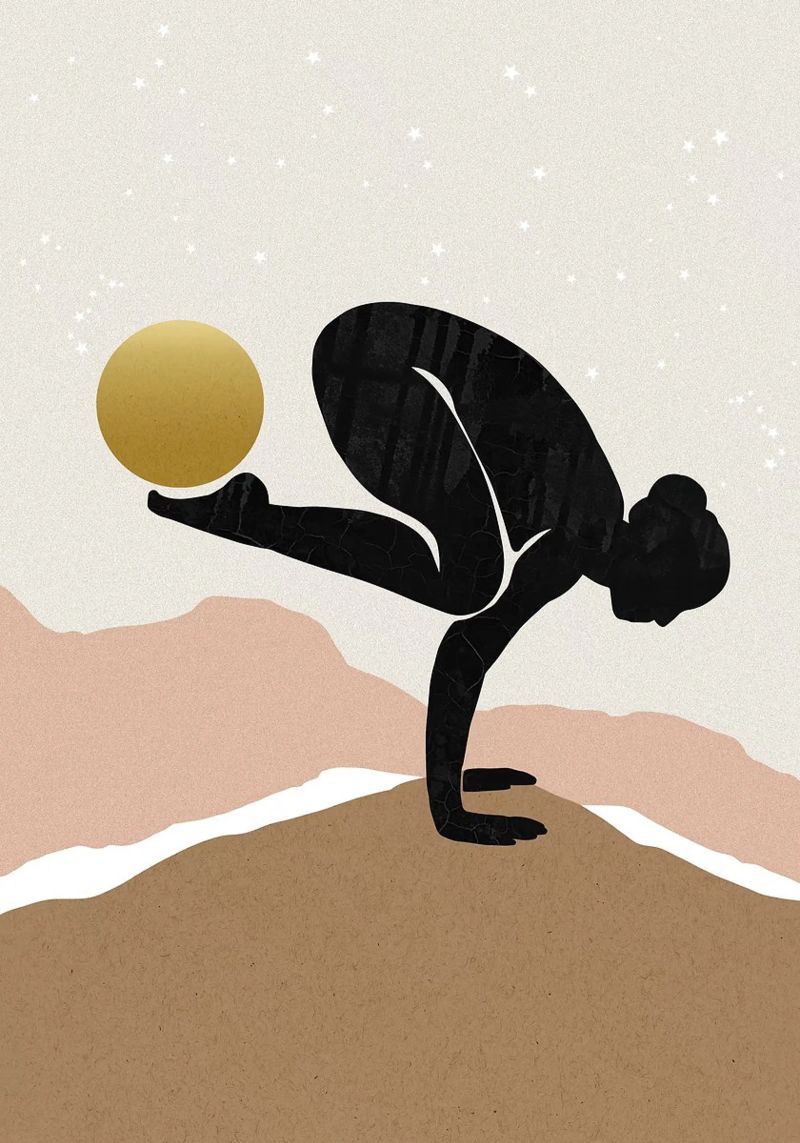 Yoga-Silhouette mit Goldkugel Poster von YogaShop