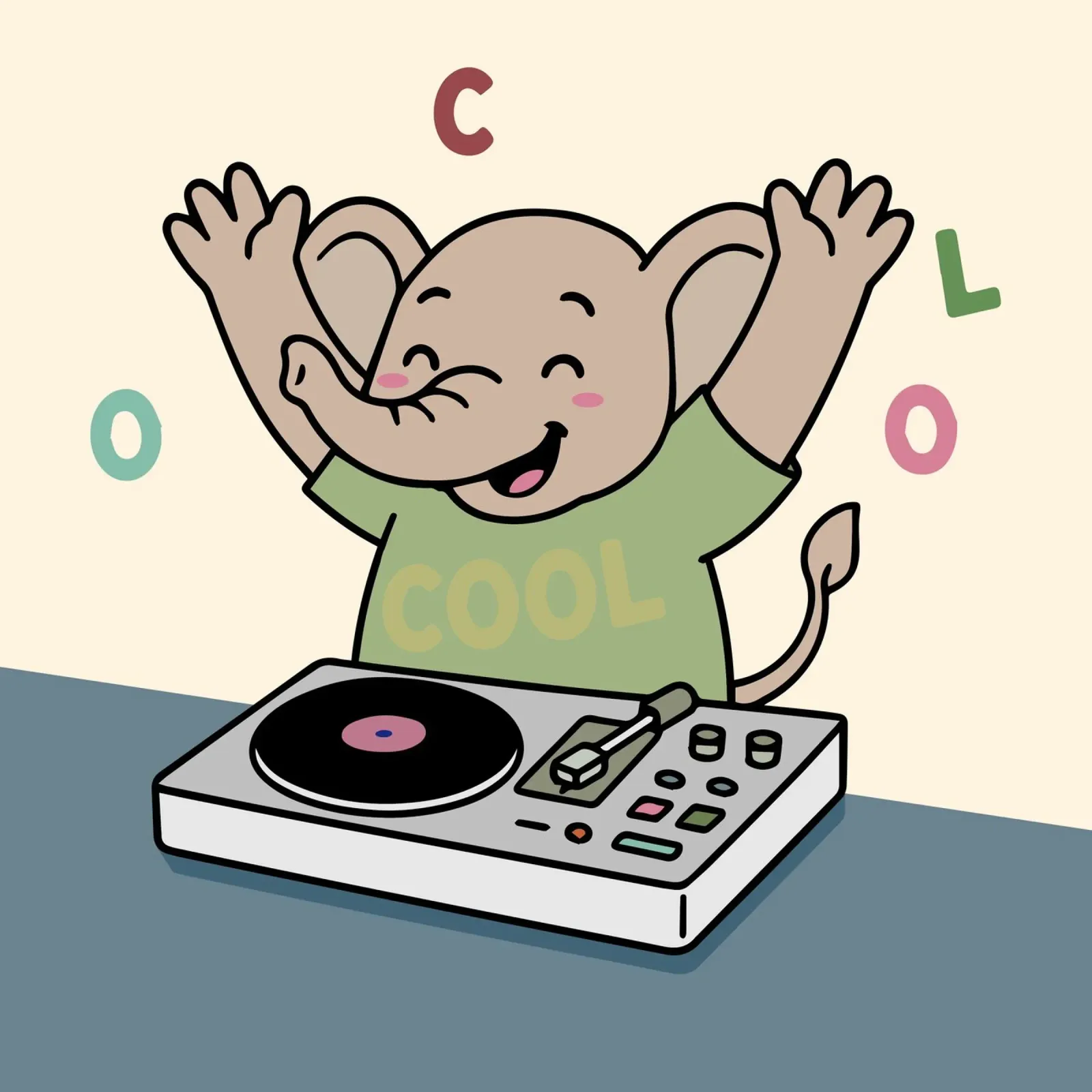 L'éléphant dansant avec un sens musical fait la fête en tant que DJ poster avec cadre en bois de namosh