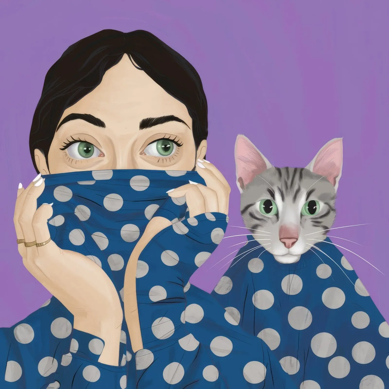 Coccole per gatti a pois poster con telaio in alluminio da Silk Palette