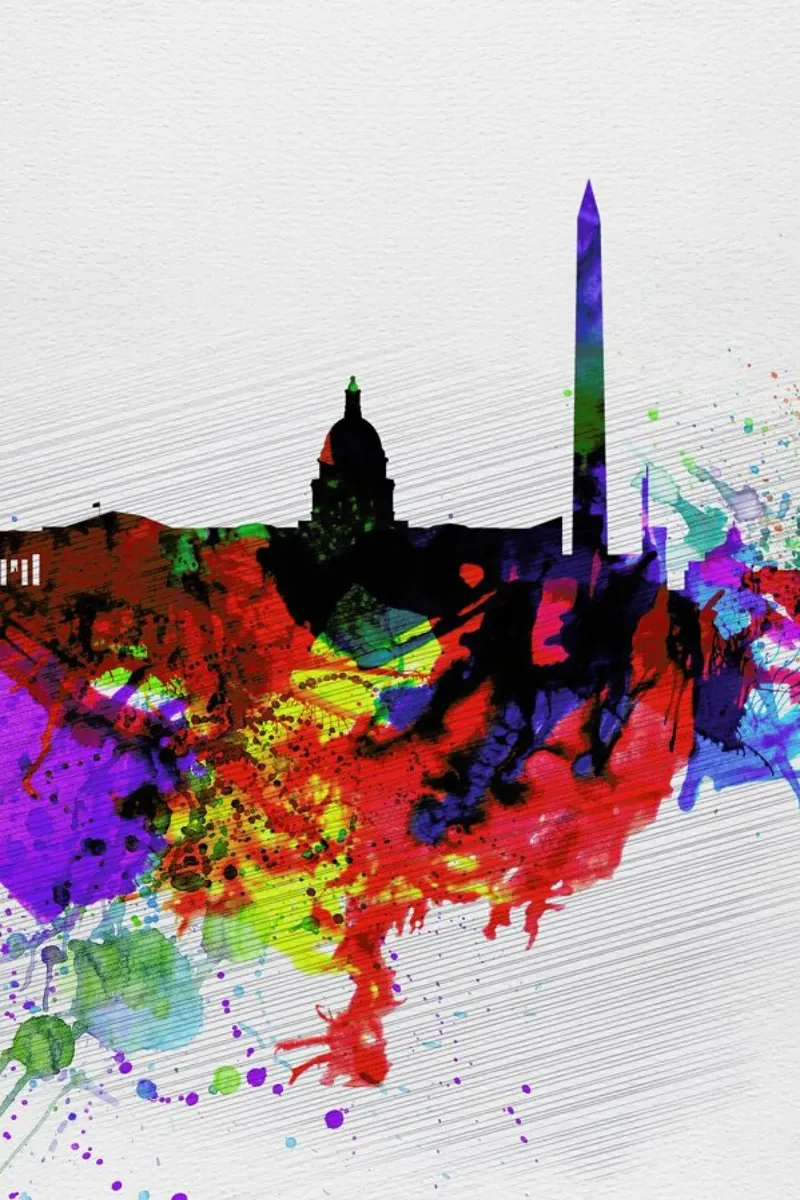 Washington DC Watercolor Skyline 1 poster con telaio in alluminio da Naxart