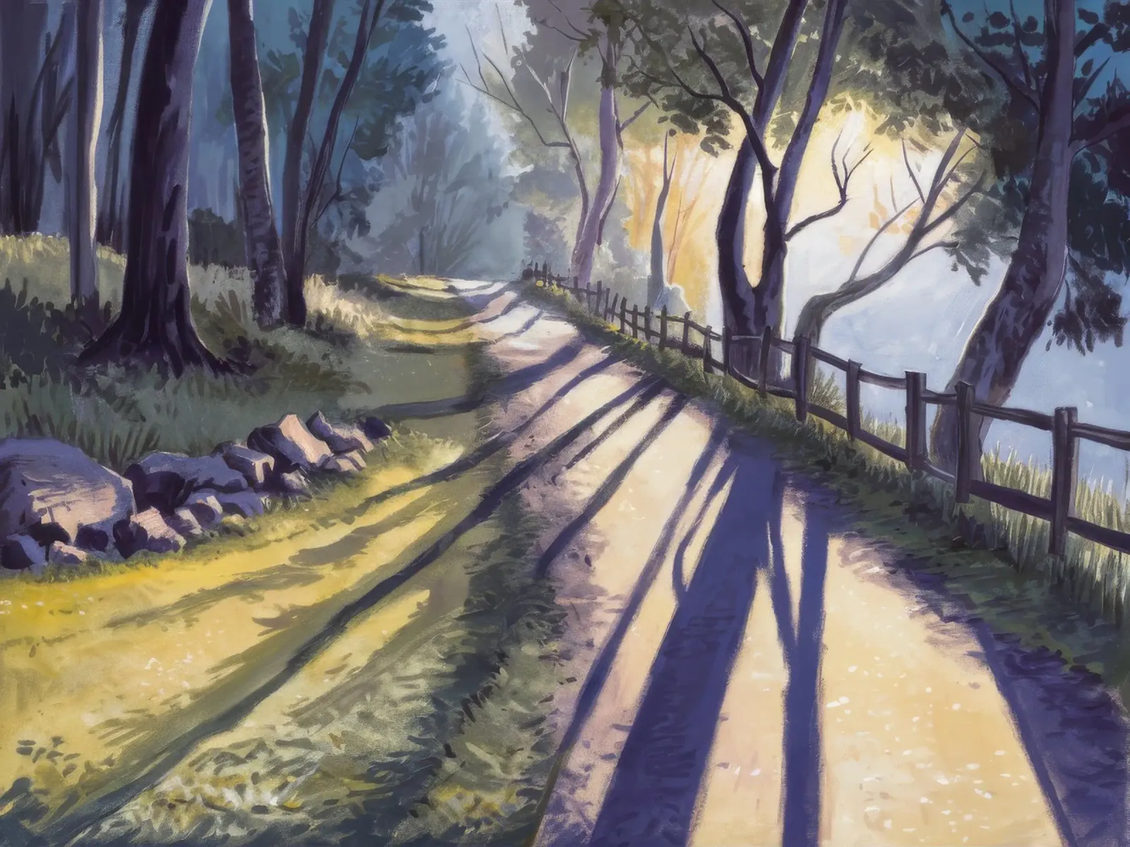 Sun Dappled Forest Path canvas with Floater frame by Opal Strokes