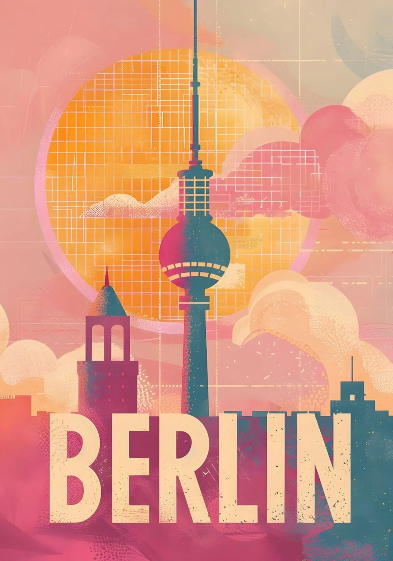 Berlin Skyline Kunst Reiseposter Poster von Vintage Travel Art