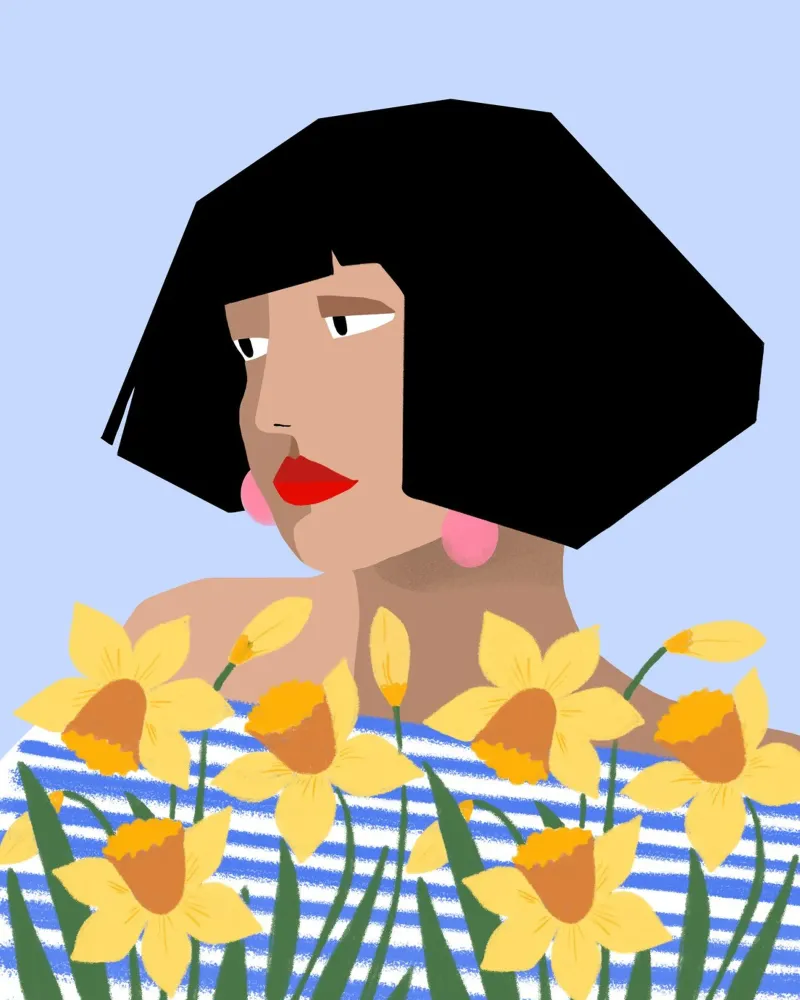 Girl with Daffodils pellicola backlit da Isabel Junghans-Bichler
