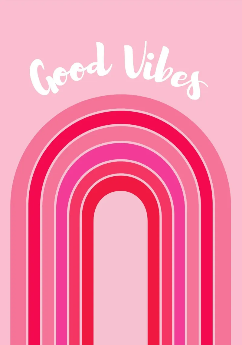 Good Vibes Rosa Grafica arcobaleno retrò con testo scritto a mano poster da pdigitalprints