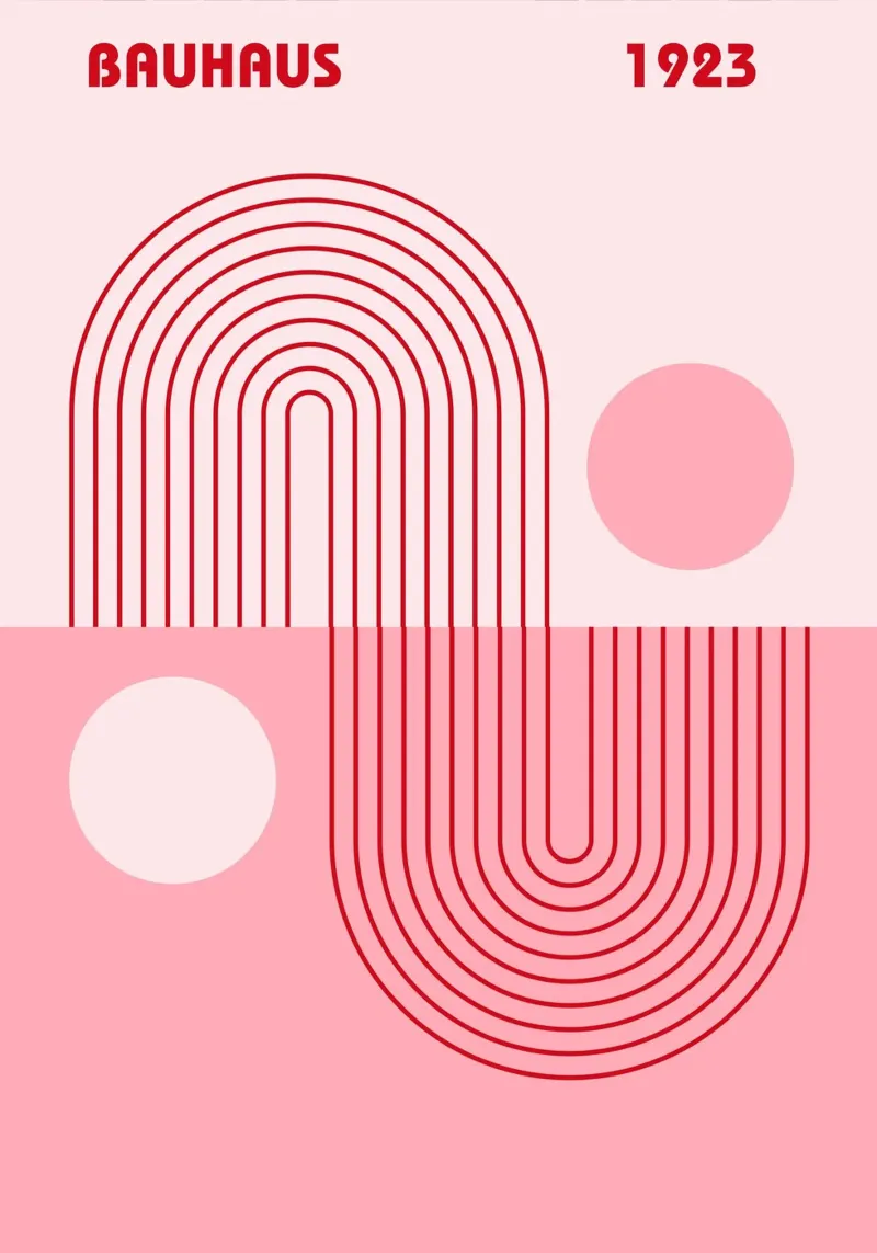 Geometrisch abstract ontwerp in Bauhaus-stijl in roze en rood canvas van pdigitalprints