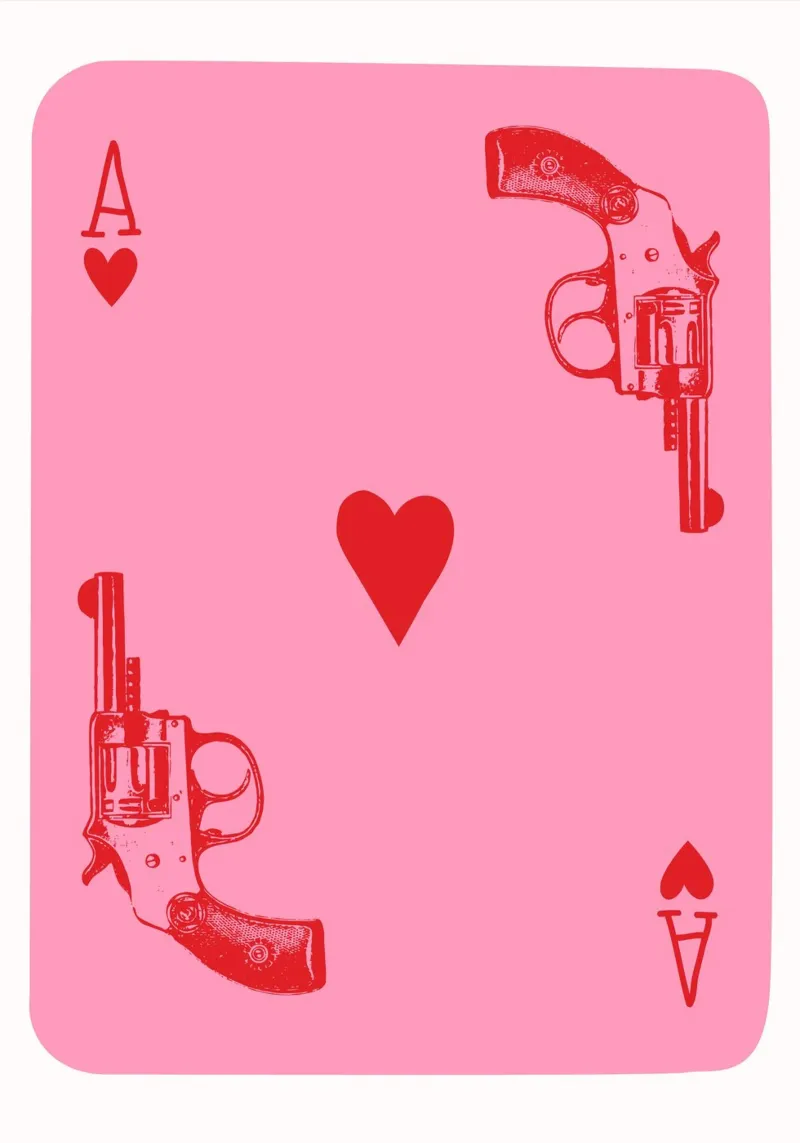 Ace of Hearts Pop Art con revolver vintage in rosa e rosso pellicola backlit da pdigitalprints