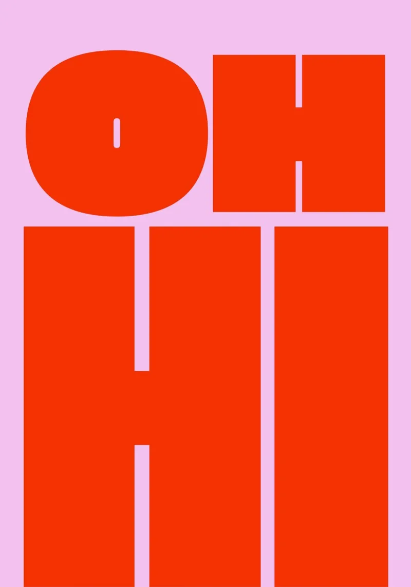 Bold Retro Typography Art with "OH HI" in Red on Pink canvas by pdigitalprints