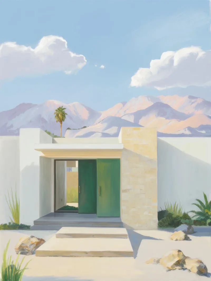 Ingresso modernista nel deserto poster con telaio in alluminio da Opal Strokes