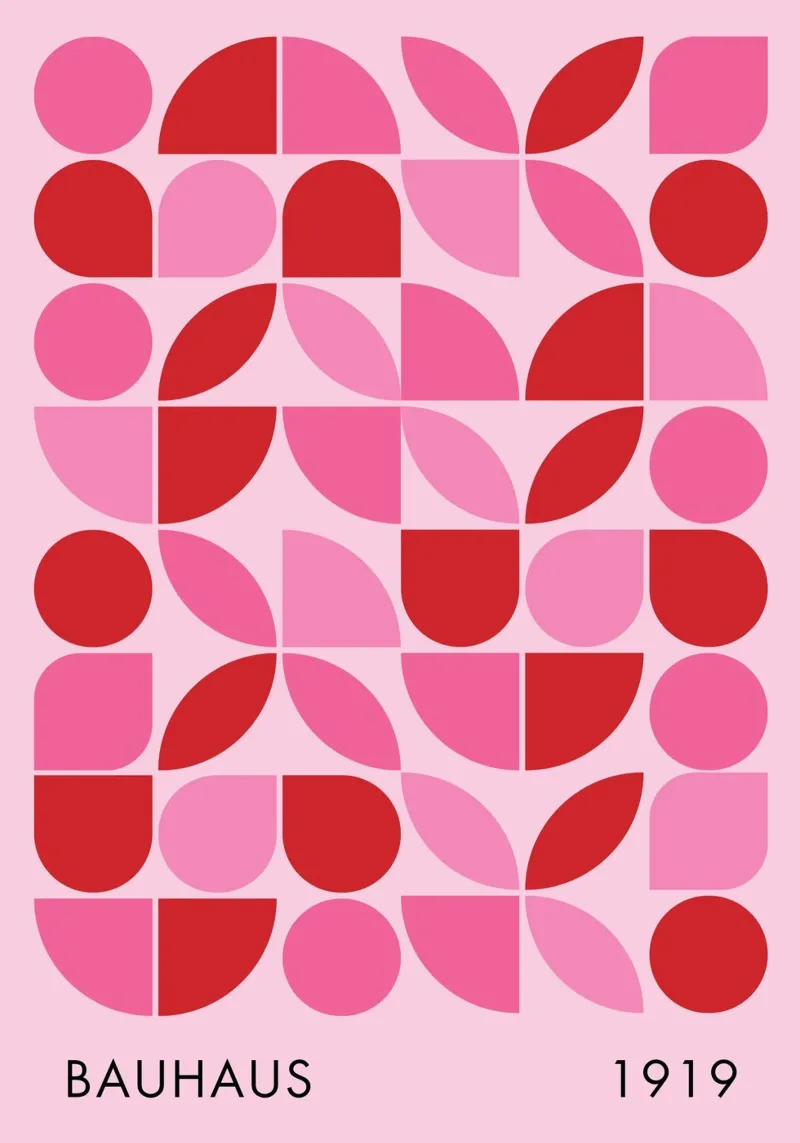 Geometric Bauhaus Art Print in Pink and Red canvas with Floater frame by pdigitalprints