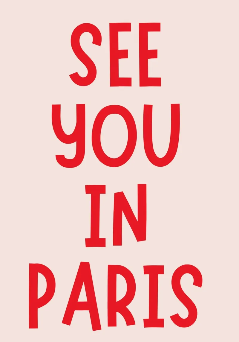 Poster tipografico See You in Paris - Testo rosso su beige chiaro tela con Cornice a cassetta da pdigitalprints