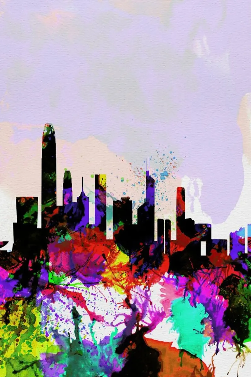 Hong Kong Watercolor Skyline alluminio dibond da Naxart