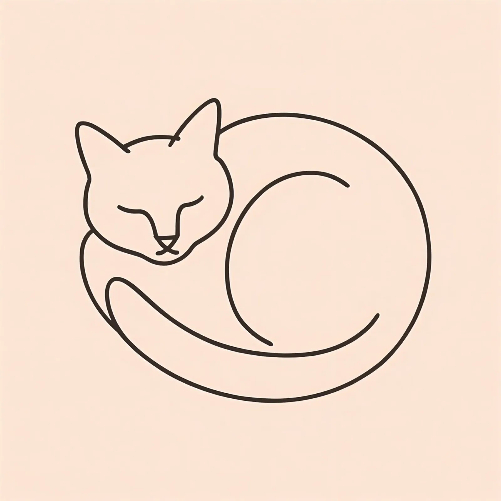 Line drawing of a curled-up cat resting on a soft background hahnemühle by DesignDoodle