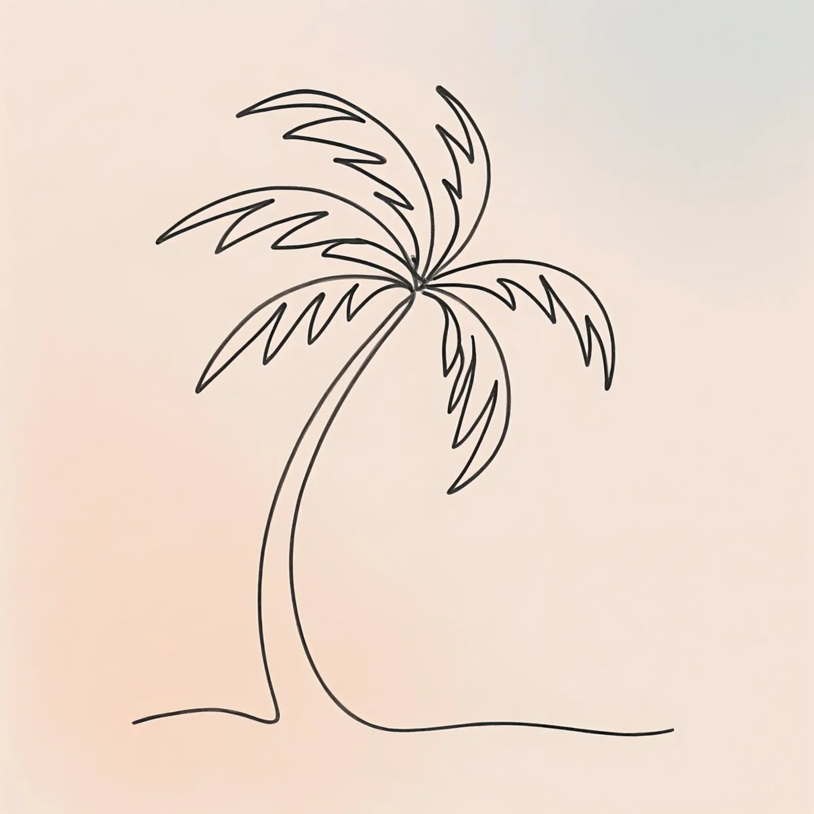 Linear drawing of a palm tree against a pastel backdrop hahnemühle by DesignDoodle
