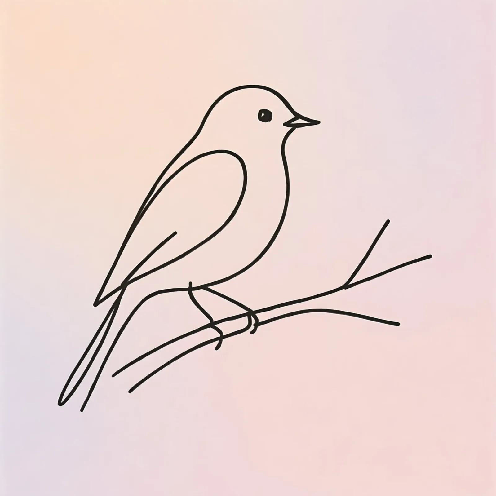Detailed line drawing of a bird perched on a branch pastel canvas by DesignDoodle