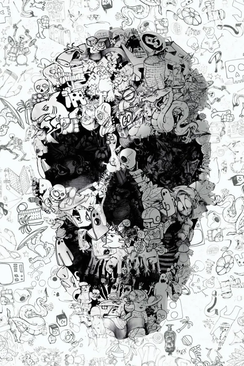 Doodle Skull BW pellicola backlit da Ali Gulec