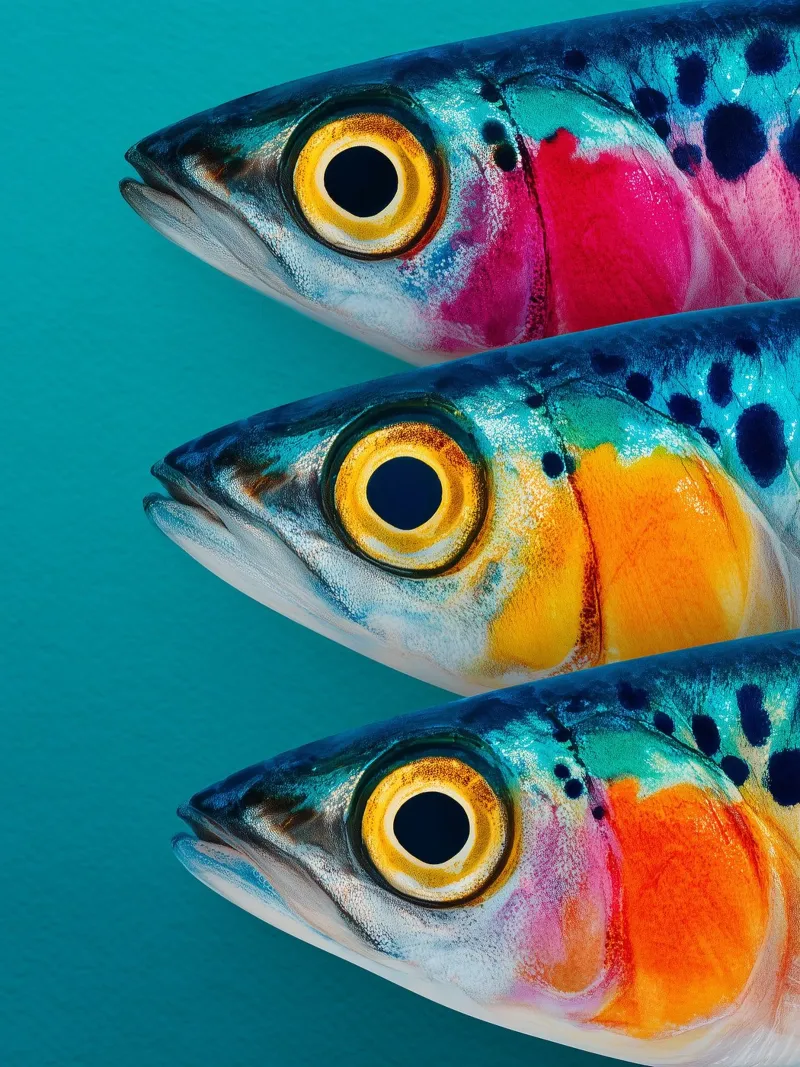 Sardine artistiche colorate poster con telaio in legno da Spice & Style