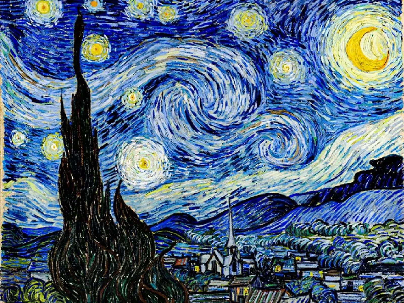 vue de la nuit étoilée sur un village poster avec cadre en aluminium de Piper Shop Oke