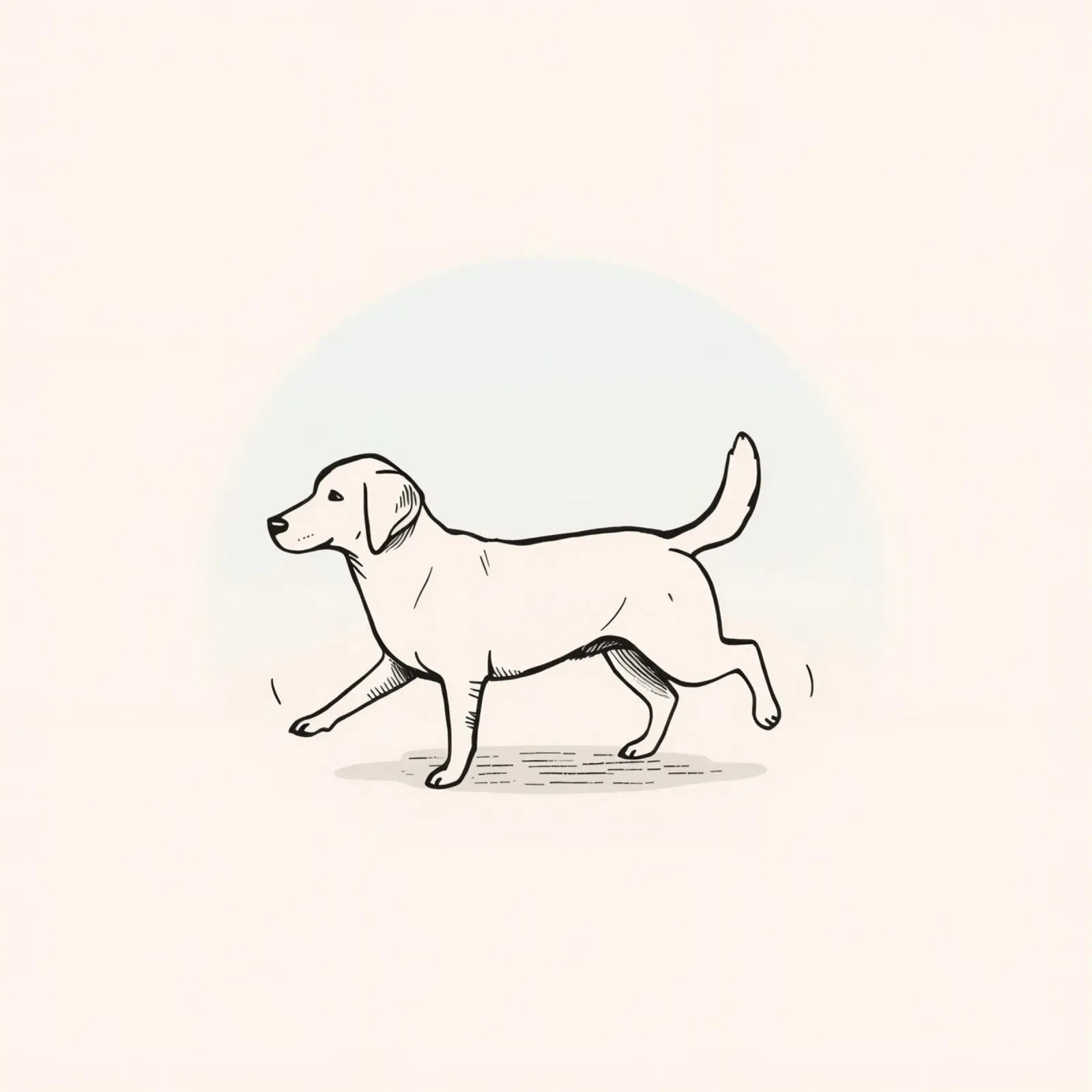 Cane che cammina su uno sfondo chiaro con una messa a fuoco morbida pellicola backlit da DesignDoodle