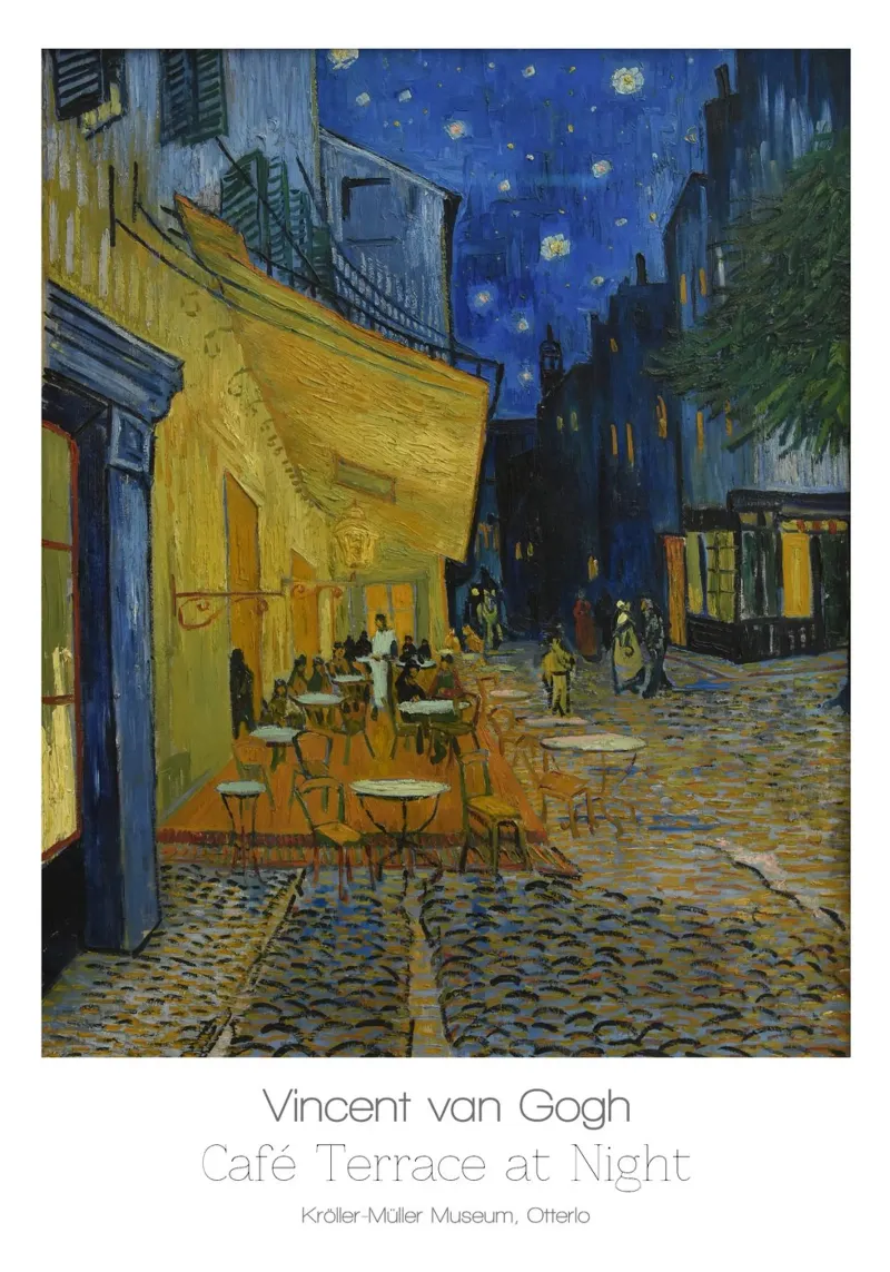 Van Gogh, Caféterrasse bei Nacht poster with wooden frame by Little Art Histories