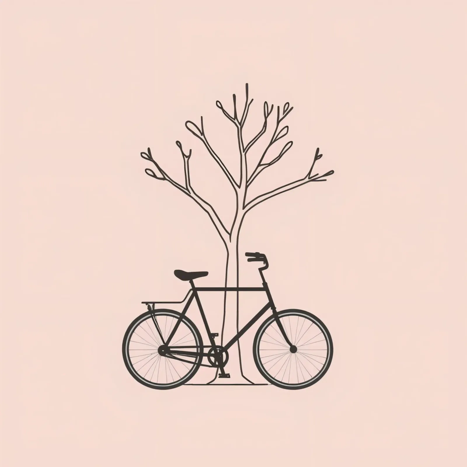 Bicycle leaning against a bare tree on a muted background canvas by DesignDoodle