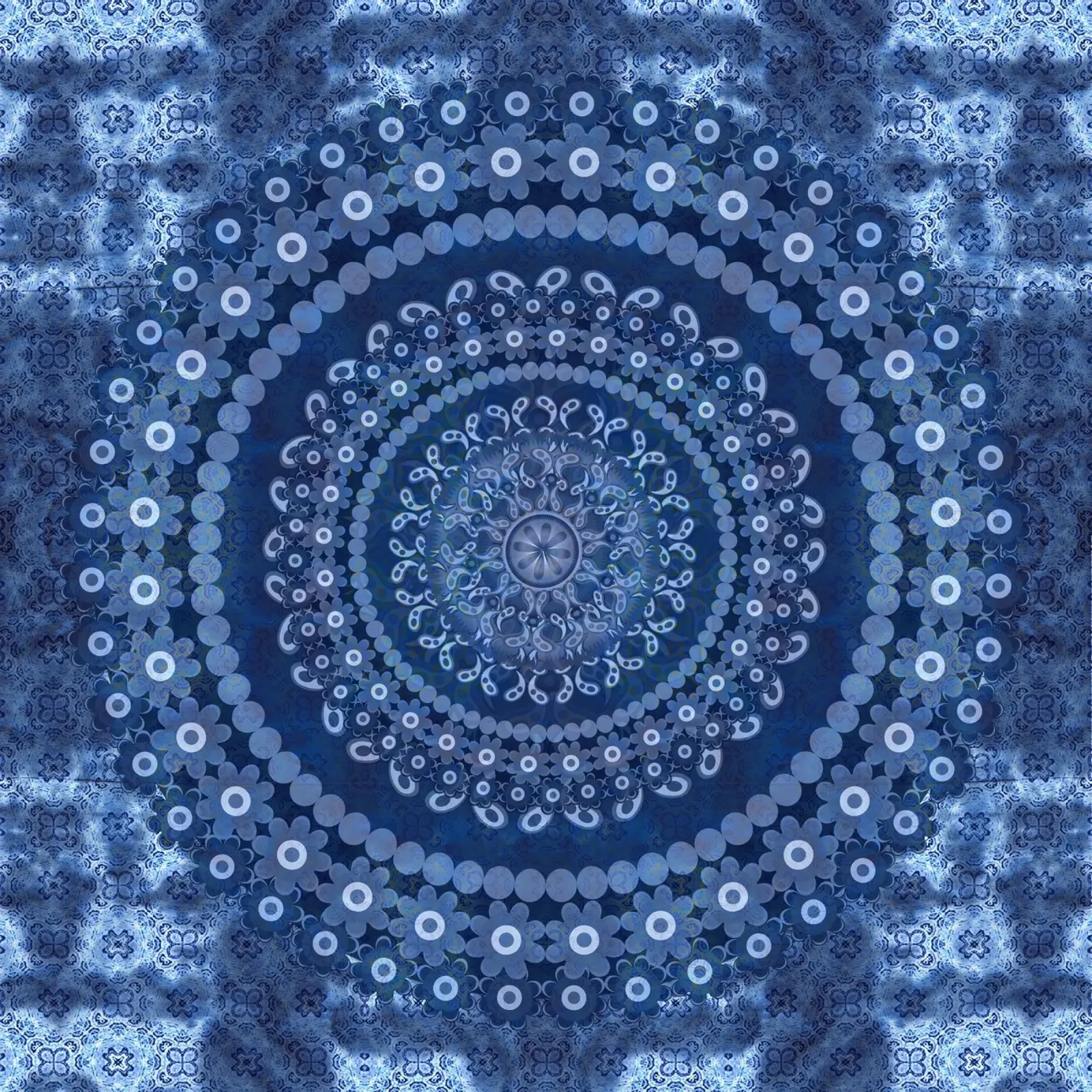 Mandala di margherite blu pellicola backlit da Nina May Design Studio