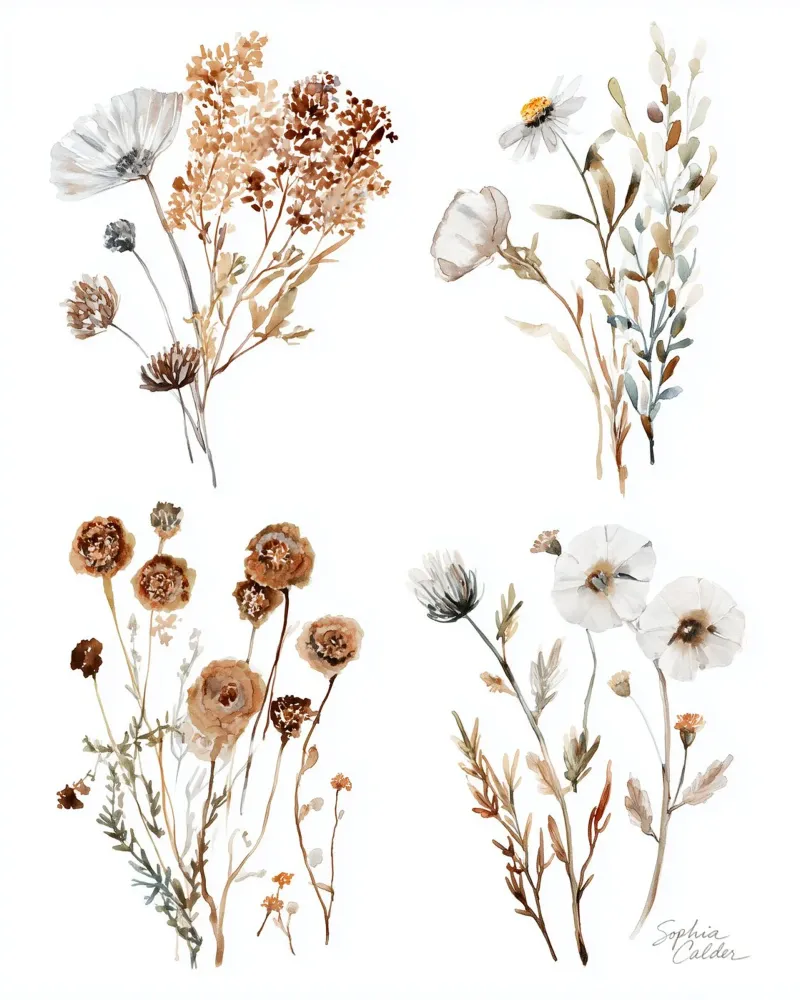 Quattro bouquet d'autunno carta hahnemühle da Sophia Calder Studio