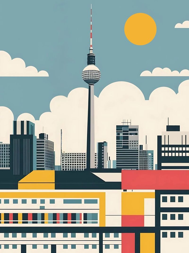 Berlin Skyline Print with Fernsehturm TV Tower City Blocks poster by THE MOTIVATED TYPE