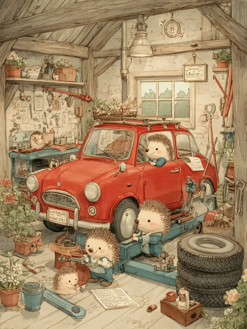 Hedgehog Garage Days alluminio dibond da wonderfolk
