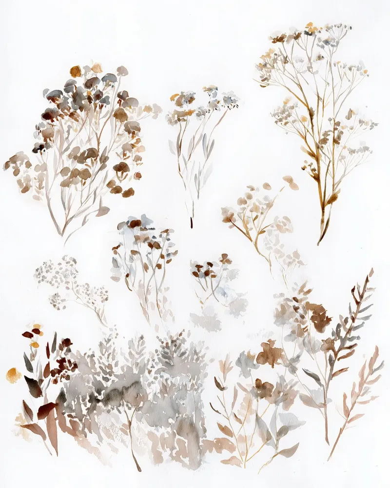 Sussurri di fiori secchi poster con telaio in legno da Sophia Calder Studio