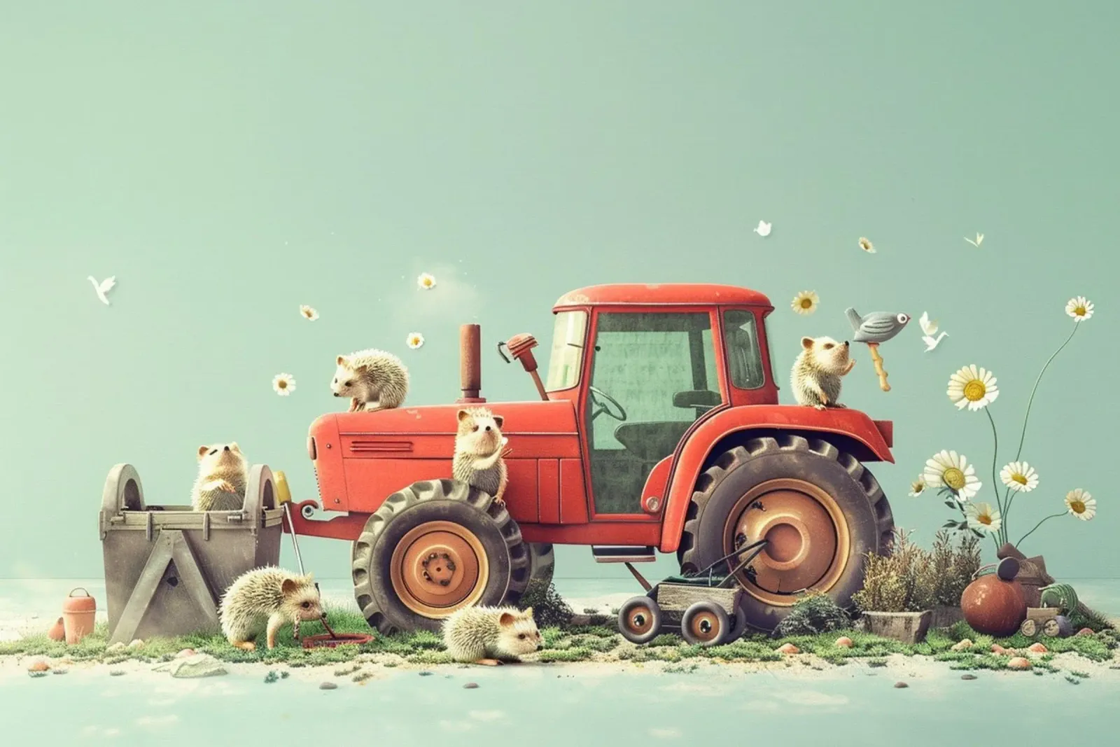 Hedgehog Tractor Day poster da wonderfolk