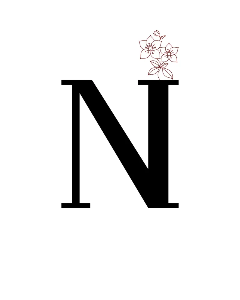 Letter N met bloem - Elegant posterontwerp canvas met Baklijst van StrindesignStudio