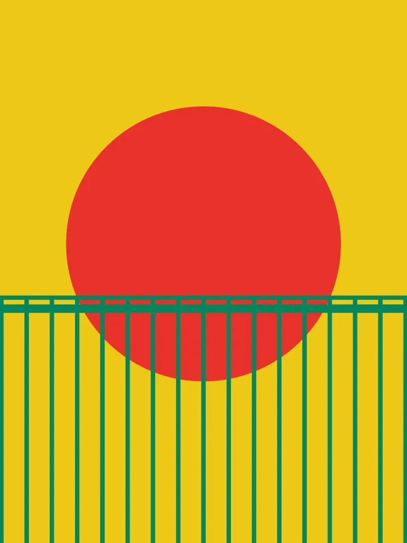 Rote Sonne & Bambus-Gitter Hahnemühle von Family Bauhaus Art