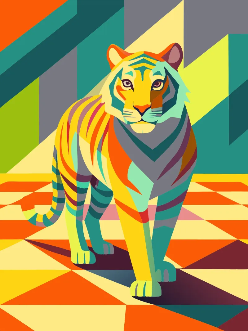tijger vector kunst tekening poster met kunststof frame van alghonee