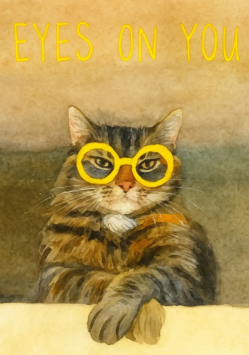 kattenogen op jou retro kunst tekening poster met kunststof frame van genzaa