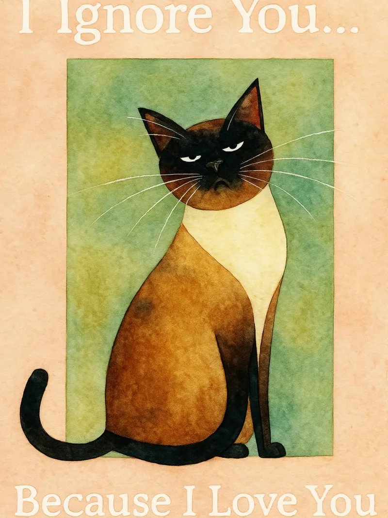 Katze ich liebe dich retro Kunst Zeichnung Hahnemühle von genzaa