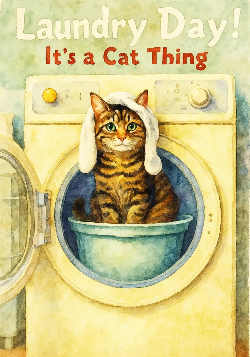 gatto giorno del bucato divertente disegno d'arte retrò poster con telaio in alluminio da genzaa