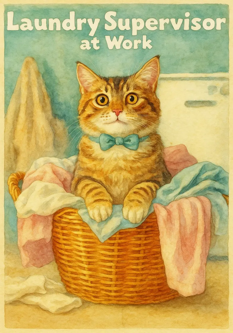gatto lavanderia supervisore disegno d'arte retrò pellicola backlit da genzaa