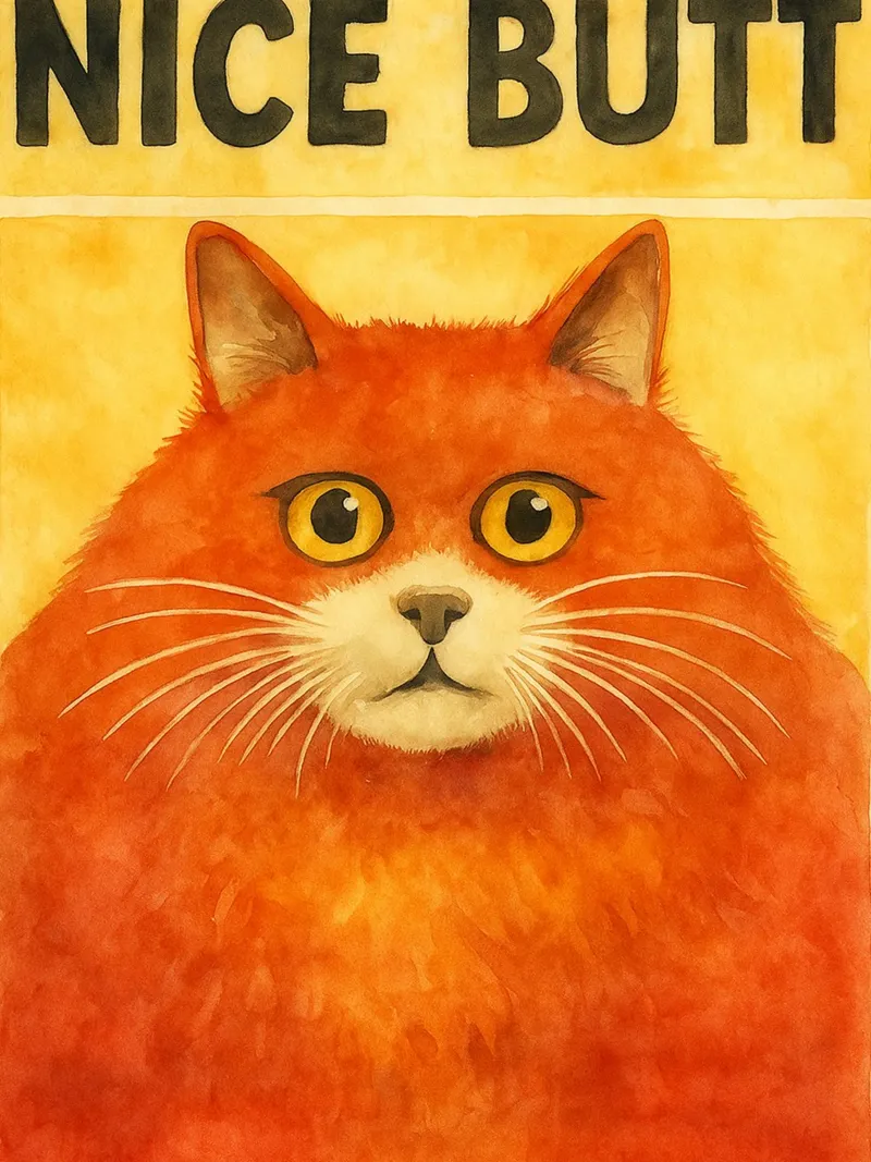 Katze netter Hintern Retro-Kunstzeichnung Hahnemühle von genzaa