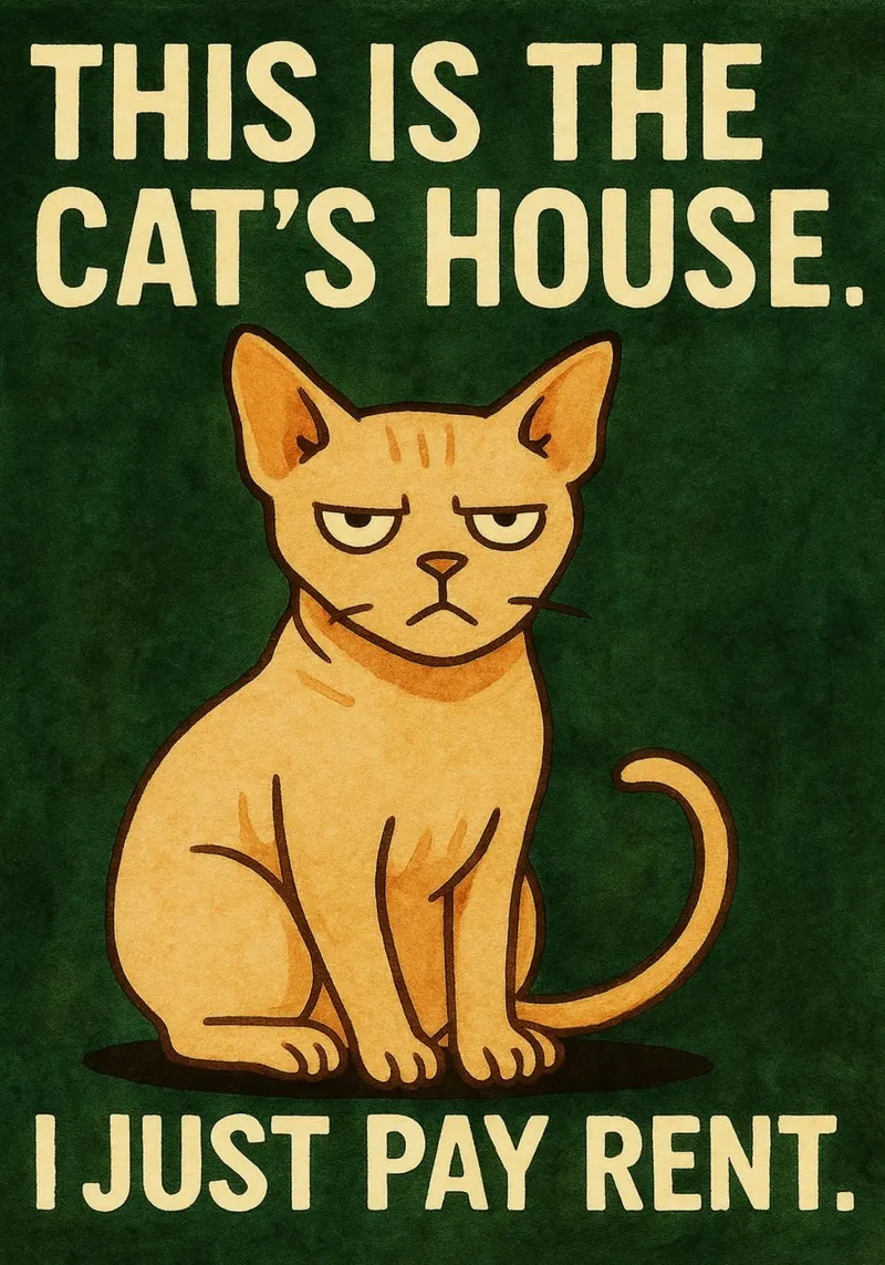 Katze zahlen eine Miete retro Kunstzeichnung Poster mit Holzrahmen von genzaa