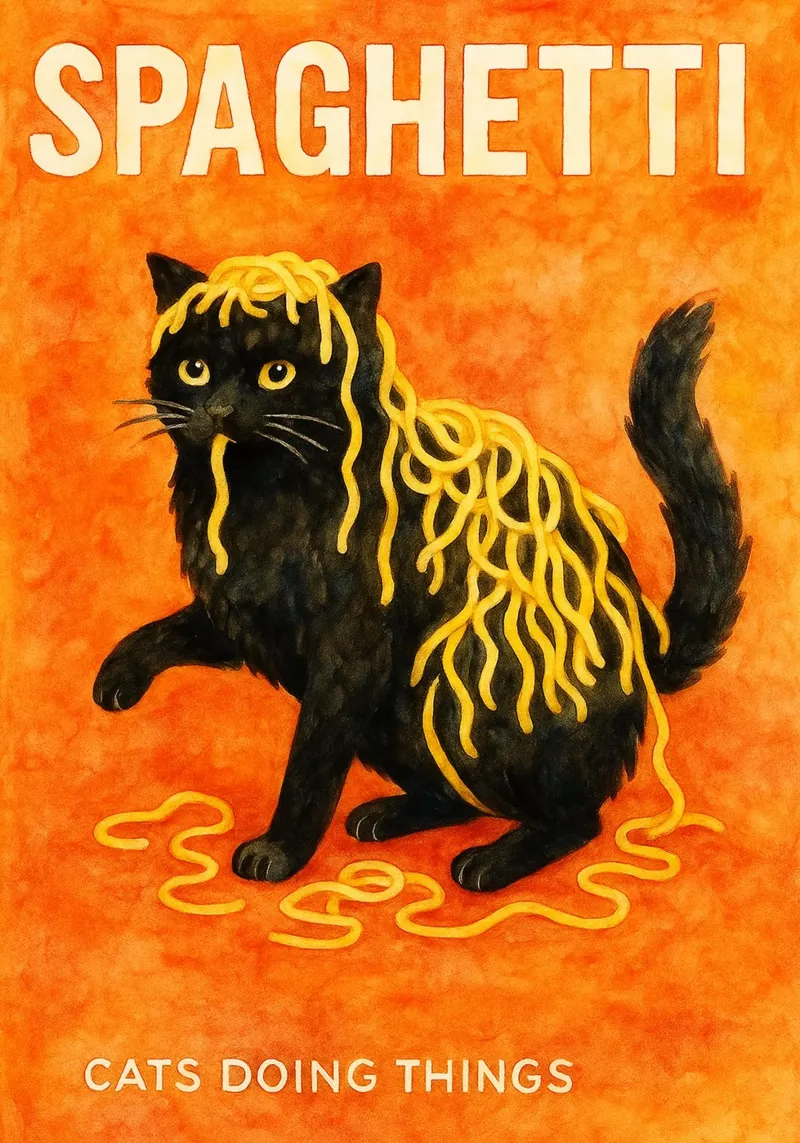 gatto sfagetti disegno d'arte retrò pellicola backlit da genzaa