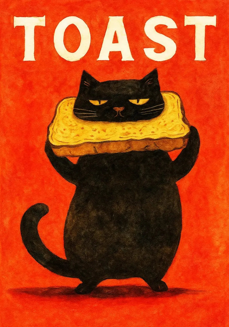 Katze Toast retro Kunst Zeichnung Hahnemühle von genzaa