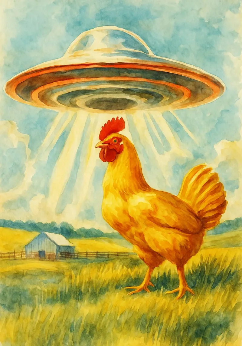 chicken and UFO retro art drawing canvas by genzaa