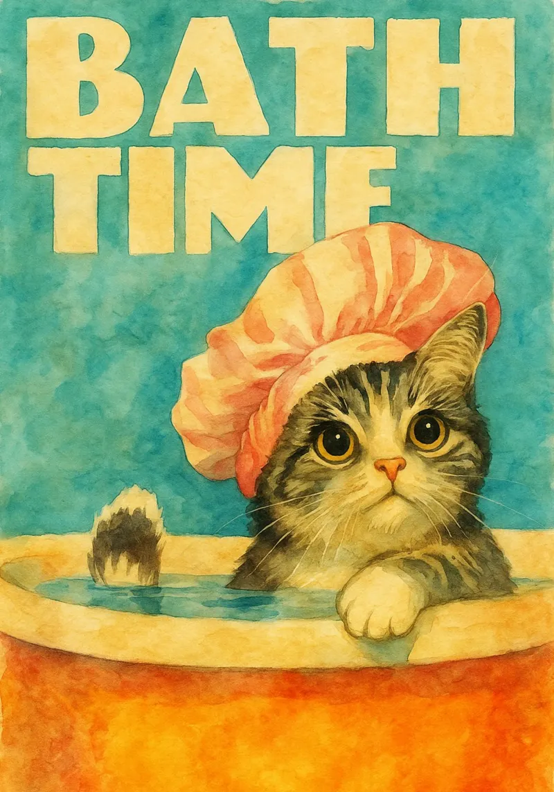 grappig kat bad retro kunst tekening canvas met Baklijst van genzaa