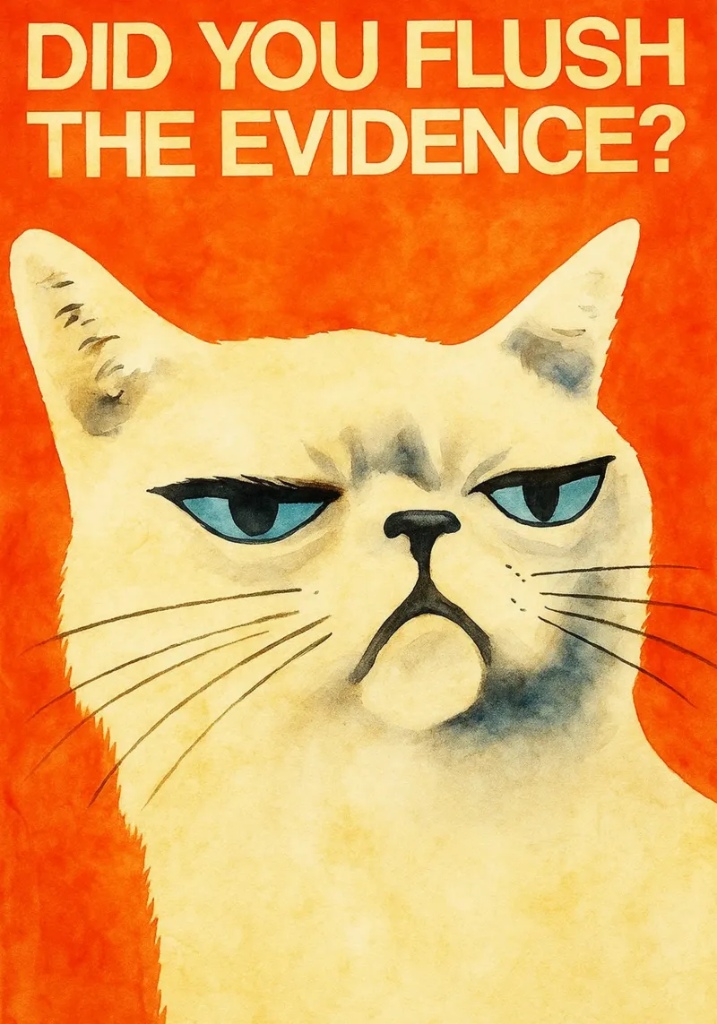 funny cat did you flush the evidence retro art drawing hahnemühle by genzaa