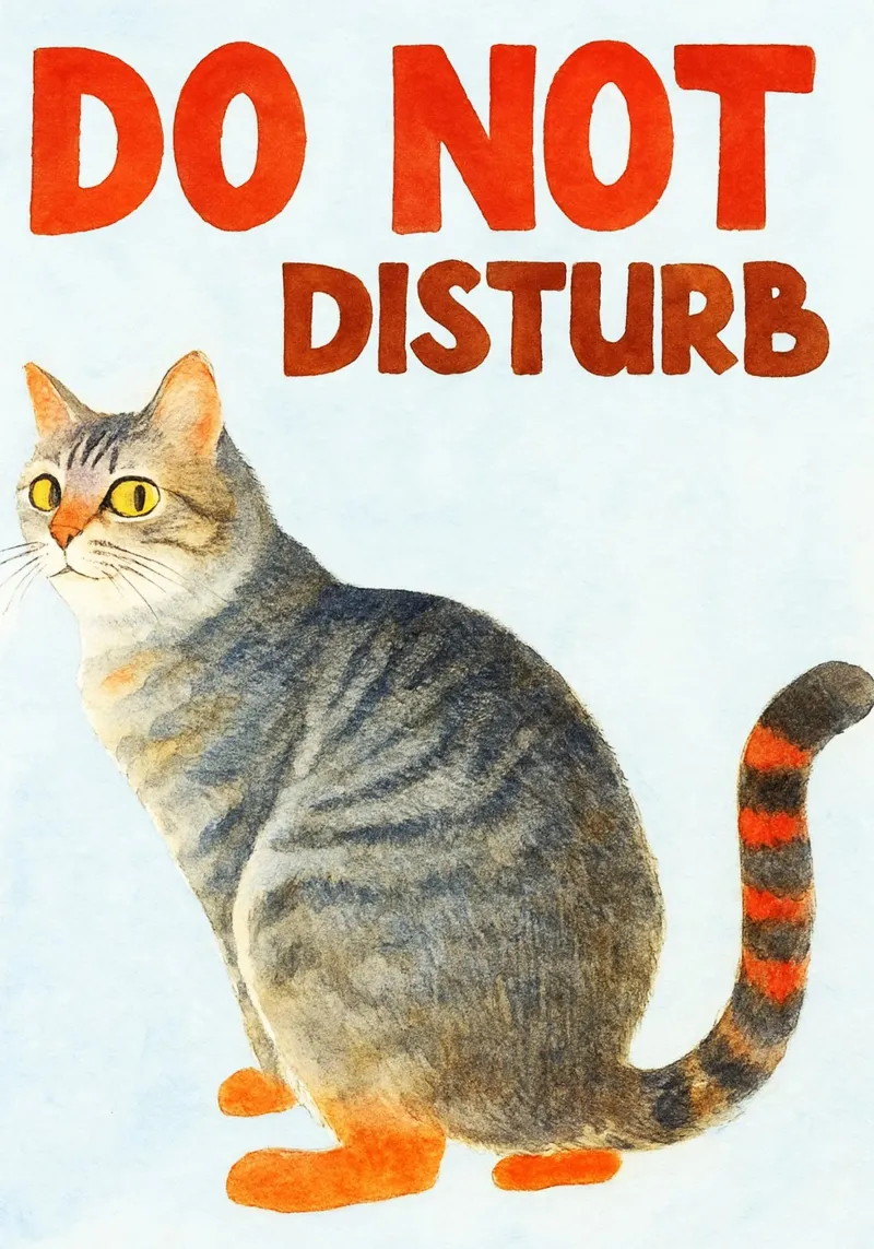 grappige kat niet storen retro kunst tekening hahnemühle van genzaa