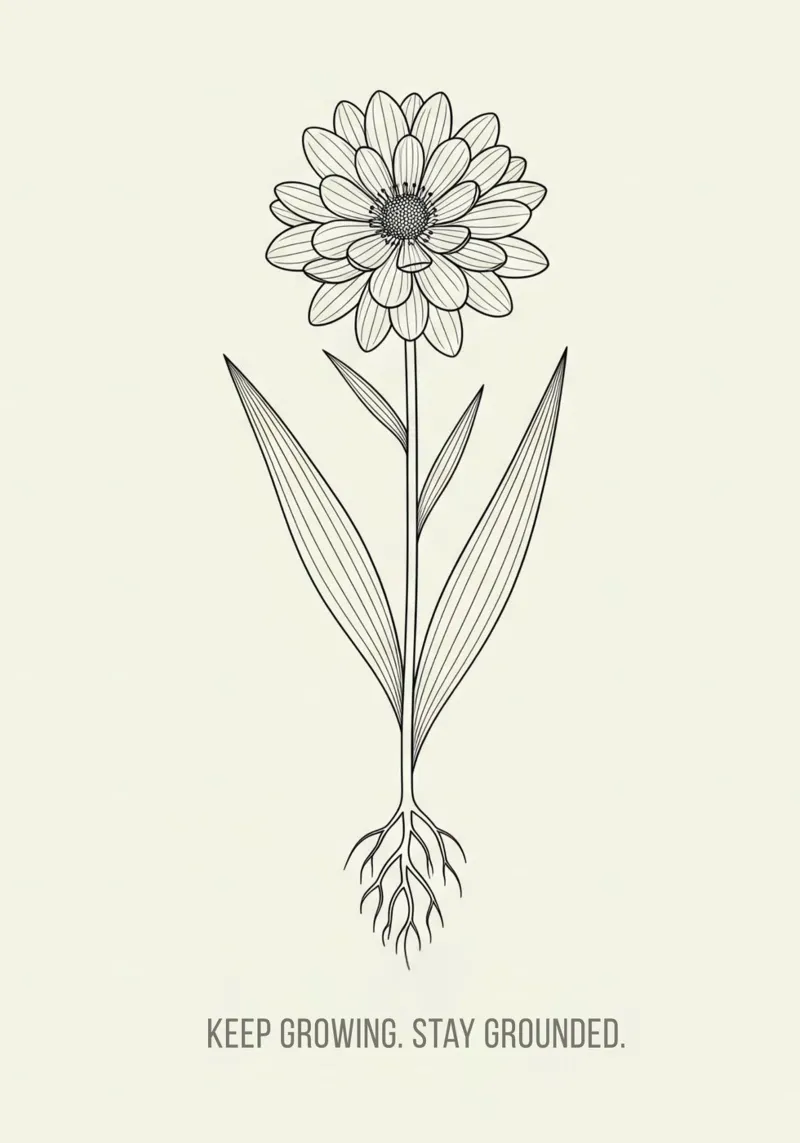 Floral bauhaus #057: Keep Growing, Stay Grounded. Poster mit Holzrahmen von Zen Design