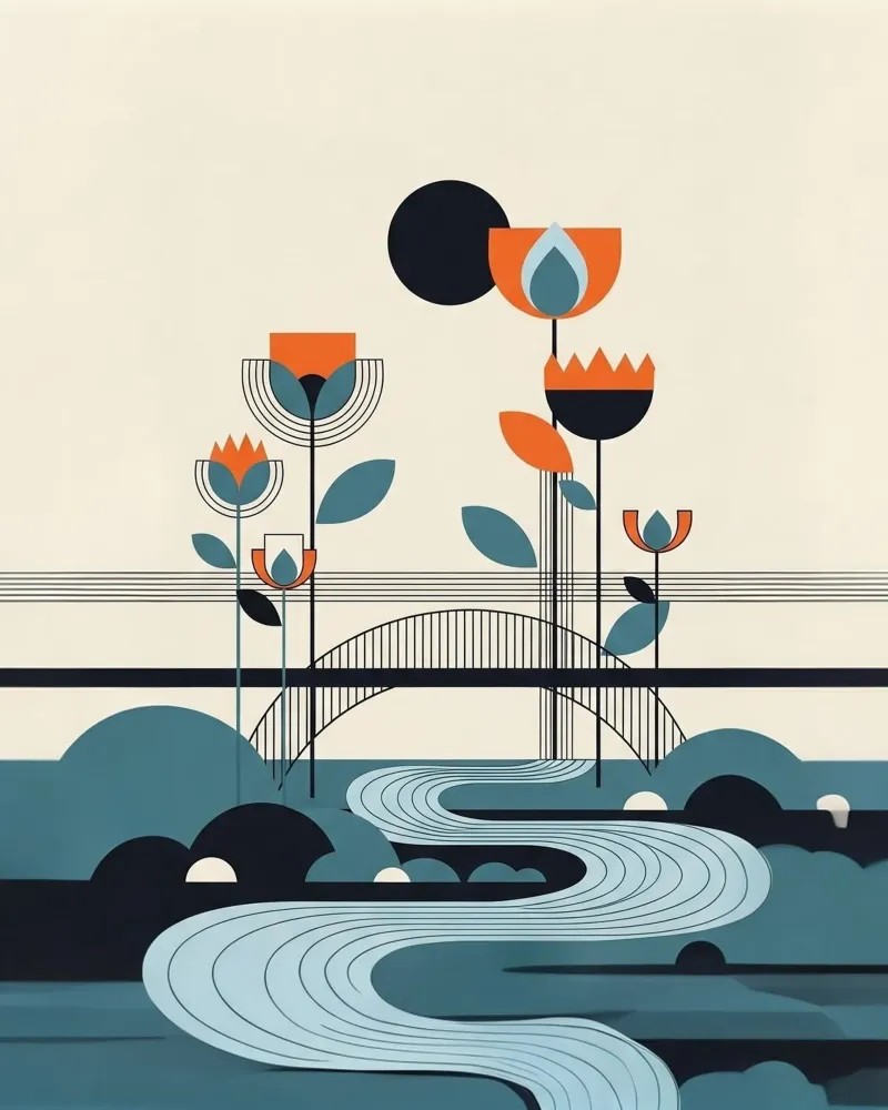 Floral bauhaus #059: River of Dreams poster con telaio in plastica da Zen Design