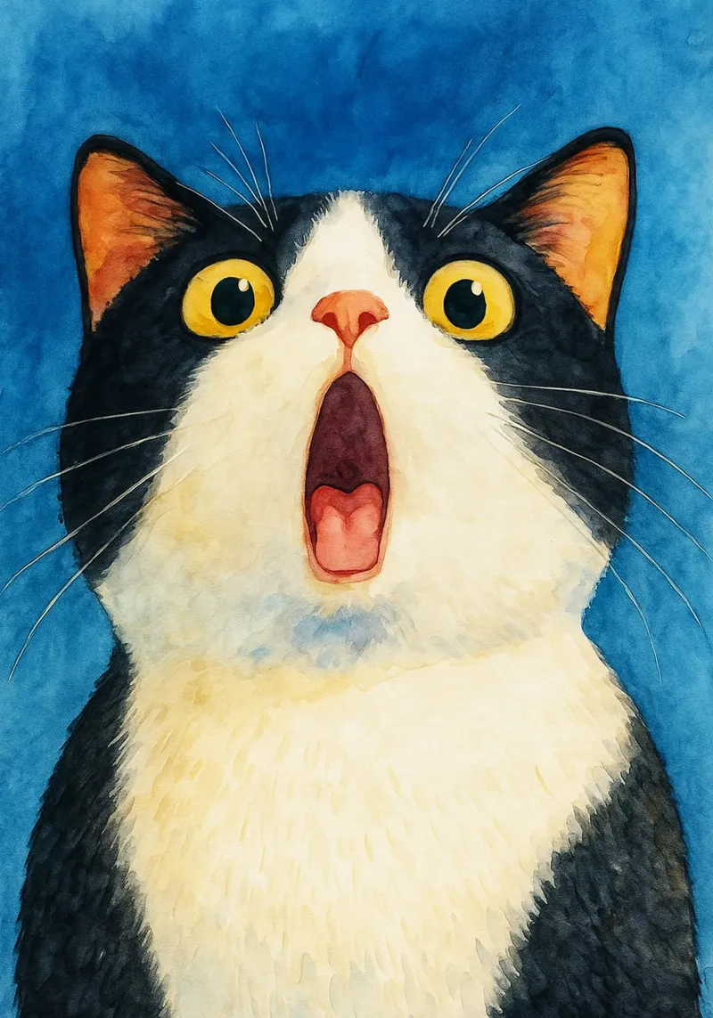 grappig kat verbaasd gezicht retro art tekening canvas van genzaa